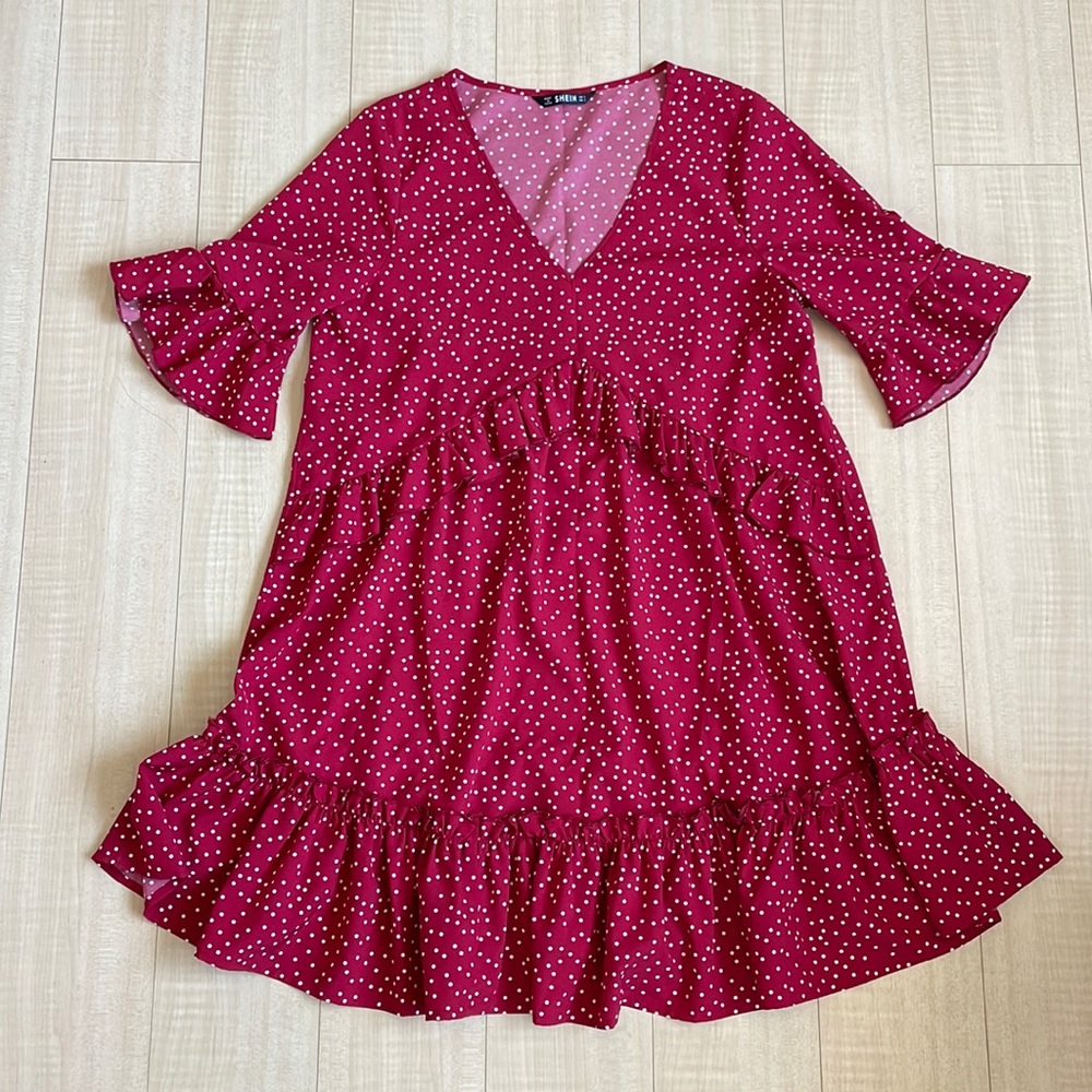 Red and white polka dot dress